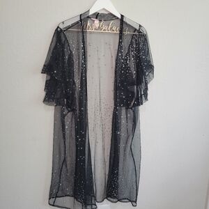 Victoria’s Secret Star Kimono Star Robe Black Mesh Flitter Ruffles